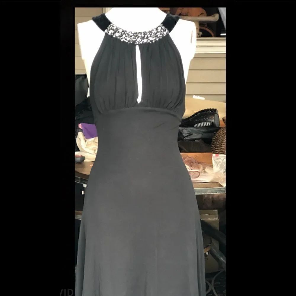 BCBGmaxazria Black halter dress velvet neck with sequins slit open in front - Picture 2 of 10